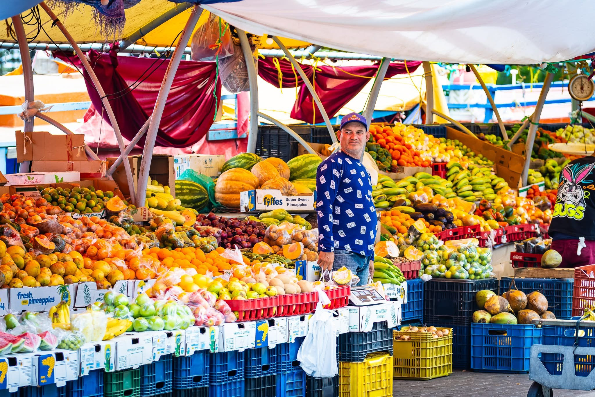 A vendor at his fruit and vegetable stall in Willemstad