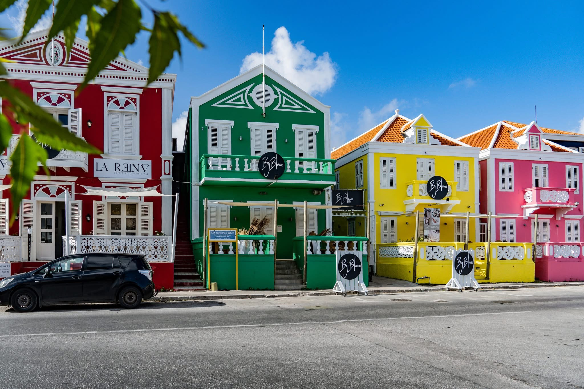 Colourful shopfronts and restaurants in Pietermaai, Willemstad